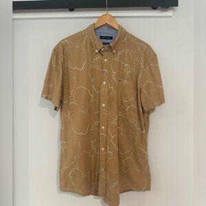 Tommy Hilfiger Linen Floral Tan Hawaiian Button Down Shirt Men’s size‎ X Large